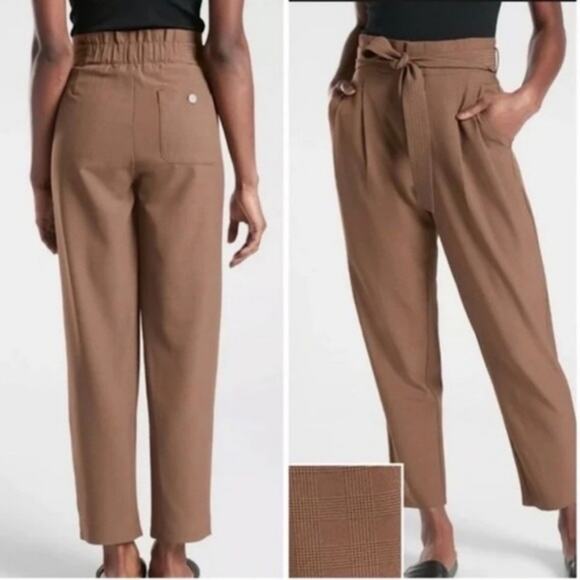 Athleta Skyline Pant II Plaid Brown Trousers High Waisted Paper Bag Pants size 2 - Picture 1 of 7